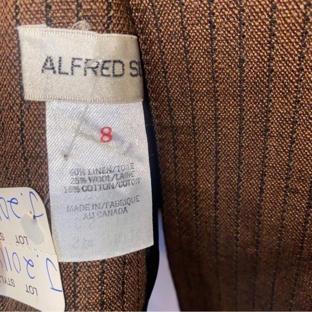 NWOT Alfred Sung Wool Linen Blend Brown Stripped Oversized Blazer Size 8 - Picture 5 of 5
